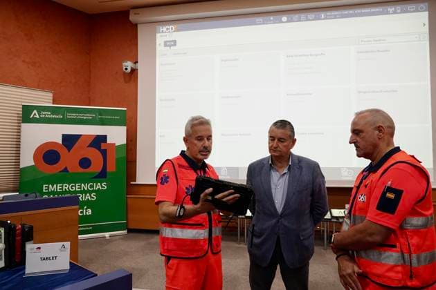 Presentation in Málaga of the new tablets for the 061 Andalusian Health Emergency Services The First Vice President of the Regional Government and Minister of the Presidency, Health, and Emergencies, Antonio Sanz c, during the presentation ceremony for the new tablets for the 061 Andalusian Health Emergency Services. September 23, 2026, in Málaga, Andalusia, Spain. September 23, 2026, in Málaga, Andalusia, Spain. Málaga, Andalusia, Spain. Spain Copyright: xÃlexxZeax 7793404