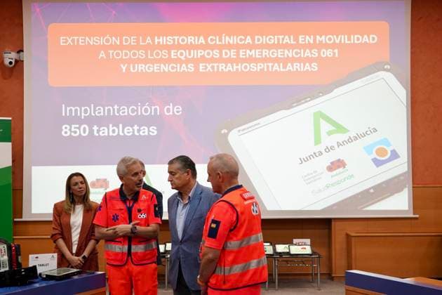 Presentation in Málaga of the new tablets for the 061 Andalusian Health Emergency Services The First Vice President of the Regional Government and Minister of the Presidency, Health, and Emergencies, Antonio Sanz c, during the presentation ceremony for the new tablets for the 061 Andalusian Health Emergency Services. September 23, 2026, in Málaga, Andalusia, Spain. September 23, 2026, in Málaga, Andalusia, Spain. Málaga, Andalusia, Spain. Spain Copyright: xÃlexxZeax 7793407
