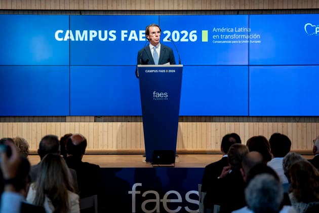 Aznar Inaugurates the FAES 2026 Campus Former Prime Minister and FAES President José María Aznar during the inauguration of the FAES 2026 Campus at the Ortega–Maranón Foundation on September 23, 2026, in Madrid, Spain. Aznar inaugurated the FAES 2026 Campus, which this year is titled Latin America in Transition: Implications for the European Union. September 23, 2026, in Madrid, Spain.  Copyright: xA.xPÃ rezxMecax 7793423