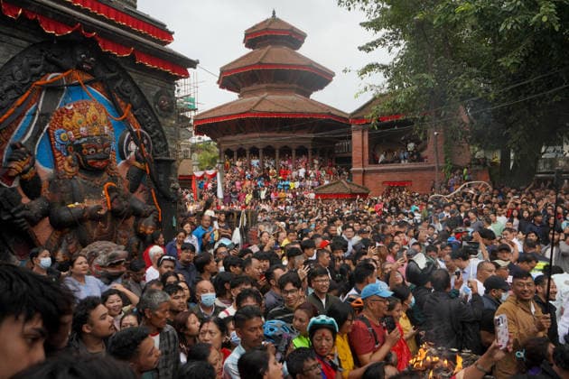September 23, 2026, Kathmandu, Bagmati, Nepal: People gather to celebrate the first day of Indra Jatra, an annual festival in Nepal, at Basantapur Durbar Square in Kathmandu, Nepal, on September 23, 2026. Kathmandu Nepal - ZUMAd164 20260923_zip_d164_008 Copyright: xAryanxDhimalx