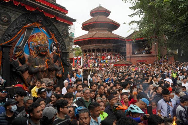 September 23, 2026, Kathmandu, Bagmati, Nepal: People gather to celebrate the first day of Indra Jatra, an annual festival in Nepal, at Basantapur Durbar Square in Kathmandu, Nepal, on September 23, 2026. Kathmandu Nepal - ZUMAd164 20260923_zip_d164_004 Copyright: xAryanxDhimalx