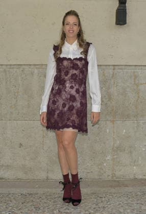 IPA88864202 - Milan, Italy: Luisa Beccaria SS27 MFW Fashion Show and Backstage: Spring Summer 2027 In the photo: Carolina Kostner wearing a Luisa Beccaria SS27 MFW dress  Copyright: xNickxZonnaxxcopyrightx x xNickxZonnax IPA88864202