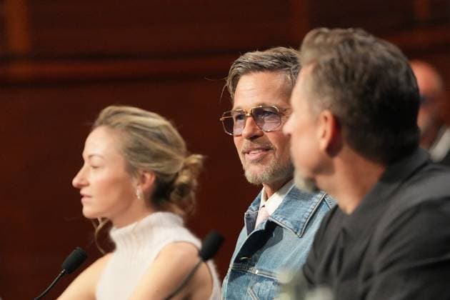 Presentation of the film *In the Heart of the Beast* at the San Sebastián Film Festival I D Producer Olivia Hamilton, actor Brad Pitt, and director David Ayer hold a press conference during the presentation of the film *In the Heart of the Beast* at the San Sebastián Film Festival, at the Kursaal Conference Center, on September 23, 2026, in San Sebastián, Guipúzcoa, Basque Country, Spain. The plot revolves around the unbreakable bond, shared traumas, and the extreme struggle for survival between a retired soldier and his faithful canine companion. SEPTEMBER 23, 2026 San Sebastián, Guipúzcoa, Basque Country, Spain  Copyright: xUnanuex 7793731