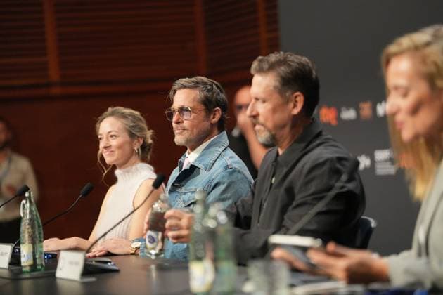 Presentation of the film *In the Heart of the Beast* at the San Sebastián Film Festival I D Producer Olivia Hamilton, actor Brad Pitt, and director David Ayer hold a press conference during the presentation of the film *In the Heart of the Beast* at the San Sebastián Film Festival, at the Kursaal Conference Center, on September 23, 2026, in San Sebastián, Guipúzcoa, Basque Country, Spain. The plot revolves around the unbreakable bond, shared traumas, and the extreme struggle for survival between a retired soldier and his faithful canine companion. SEPTEMBER 23, 2026 San Sebastián, Guipúzcoa, Basque Country, Spain  Copyright: xUnanuex 7793735