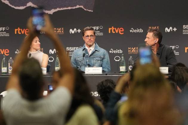 Presentation of the film *In the Heart of the Beast* at the San Sebastián Film Festival I D Producer Olivia Hamilton, actor Brad Pitt, and director David Ayer hold a press conference during the presentation of the film *In the Heart of the Beast* at the San Sebastián Film Festival, at the Kursaal Conference Center, on September 23, 2026, in San Sebastián, Guipúzcoa, Basque Country, Spain. The plot revolves around the unbreakable bond, shared traumas, and the extreme struggle for survival between a retired soldier and his faithful canine companion. SEPTEMBER 23, 2026 San Sebastián, Guipúzcoa, Basque Country, Spain  Copyright: xUnanuex 7793737