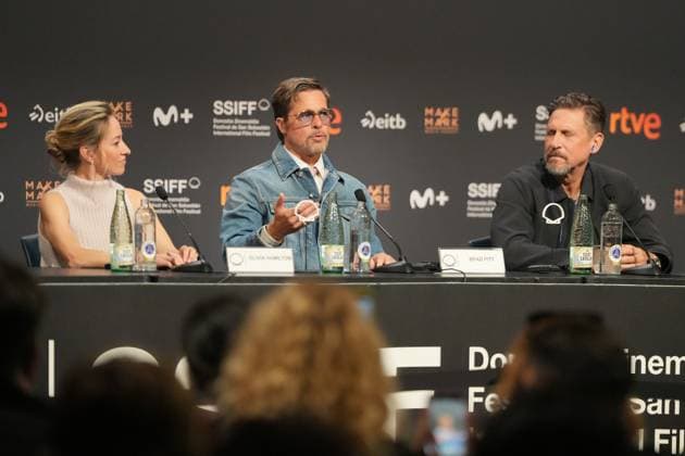 Presentation of the film *In the Heart of the Beast* at the San Sebastián Film Festival I D Producer Olivia Hamilton, actor Brad Pitt, and director David Ayer hold a press conference during the presentation of the film *In the Heart of the Beast* at the San Sebastián Film Festival, at the Kursaal Congress Center, on September 23, 2026, in San Sebastián, Guipúzcoa, Basque Country, Spain. The plot revolves around the unbreakable bond, shared traumas, and the extreme struggle for survival between a retired soldier and his faithful canine companion. SEPTEMBER 23, 2026 San Sebastián, Guipúzcoa, Basque Country, Spain  Copyright: xUnanuex 7793742