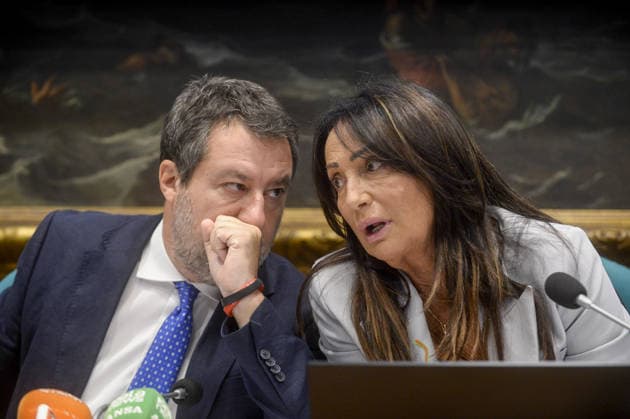 IPP Photo by Marco Mattei, Rome, September 23, 2026. Chamber of Deputies: Lega press conference to present a bill against Islamic fundamentalism in Italy. Pictured: Matteo Salvini and Anna Maria Cisint. Italy Photo Press World. Copyright