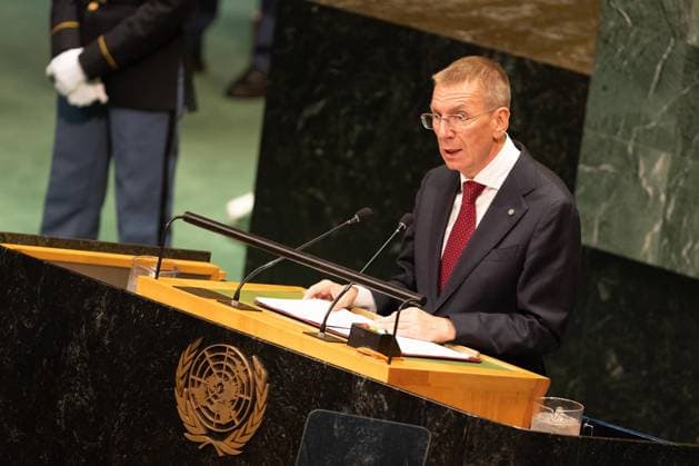 September 23, 2026, New York City, USA: Latvian President Edgars Rinkevics delivers a speech on the second day of the General Debate of the 81st session of the United Nations General Assembly at the UN Headquarters in New York City. New York City USA - ZUMAl194 20260923_zip_l194_005 Copyright: xMarekxLadzinskix