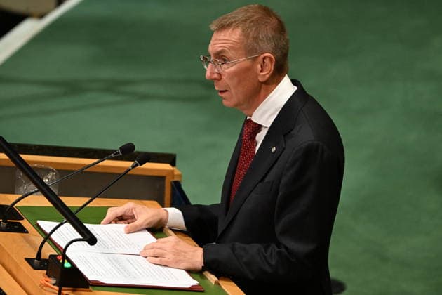 Edgars RINKEVICS Addresses the United Nations General Assembly President Edgars RINKEVICS of the Republic of Latvia addresses day 2 of the opening of the 81st Session of the United Nations General Assembly at United Nations Headquarters in New York, New York, USA on Wednsday, 23 September, 2026. Photo by Kyle Mazza CNP ABACAPRESS.COM New York New York United States  Copyright: xCNP ABACAx