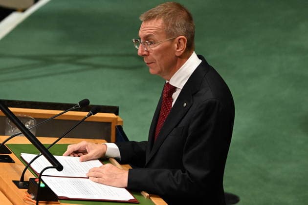 Edgars RINKEVICS Addresses the United Nations General Assembly President Edgars RINKEVICS of the Republic of Latvia addresses day 2 of the opening of the 81st Session of the United Nations General Assembly at United Nations Headquarters in New York, New York, USA on Wednsday, 23 September, 2026. Photo by Kyle Mazza CNP ABACAPRESS.COM New York New York United States  Copyright: xCNP ABACAx