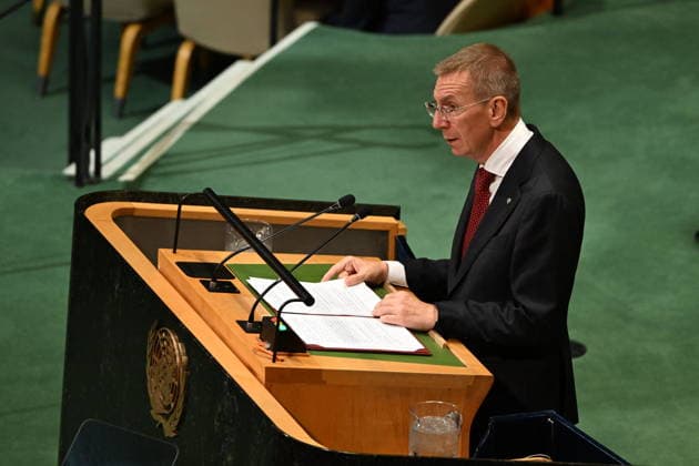 Edgars RINKEVICS Addresses the United Nations General Assembly President Edgars RINKEVICS of the Republic of Latvia addresses day 2 of the opening of the 81st Session of the United Nations General Assembly at United Nations Headquarters in New York, New York, USA on Wednsday, 23 September, 2026. Photo by Kyle Mazza CNP ABACAPRESS.COM New York New York United States  Copyright: xCNP ABACAx