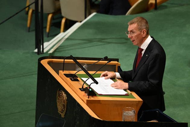 Edgars RINKEVICS Addresses the United Nations General Assembly President Edgars RINKEVICS of the Republic of Latvia addresses day 2 of the opening of the 81st Session of the United Nations General Assembly at United Nations Headquarters in New York, New York, USA on Wednsday, 23 September, 2026. Photo by Kyle Mazza CNP ABACAPRESS.COM New York New York United States  Copyright: xCNP ABACAx