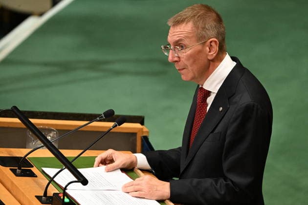 Edgars RINKEVICS Addresses the United Nations General Assembly President Edgars RINKEVICS of the Republic of Latvia addresses day 2 of the opening of the 81st Session of the United Nations General Assembly at United Nations Headquarters in New York, New York, USA on Wednsday, 23 September, 2026. Photo by Kyle Mazza CNP ABACAPRESS.COM New York New York United States  Copyright: xCNP ABACAx