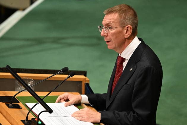 Edgars RINKEVICS Addresses the United Nations General Assembly President Edgars RINKEVICS of the Republic of Latvia addresses day 2 of the opening of the 81st Session of the United Nations General Assembly at United Nations Headquarters in New York, New York, USA on Wednsday, 23 September, 2026. Photo by Kyle Mazza CNP ABACAPRESS.COM New York New York United States  Copyright: xCNP ABACAx