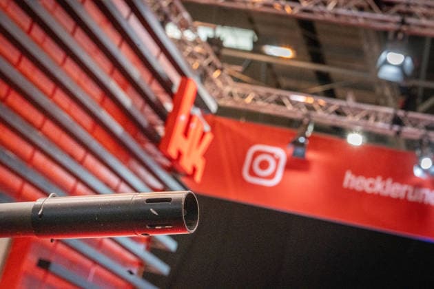 A view of the exhibition halls and the fairgrounds; the Heckler & Koch booth featuring handguns and machine guns; the Euro Defense Expo 2026 defense trade show in Essen, Germany; Essen, North Rhine-Westphalia, Germany; the fairgrounds