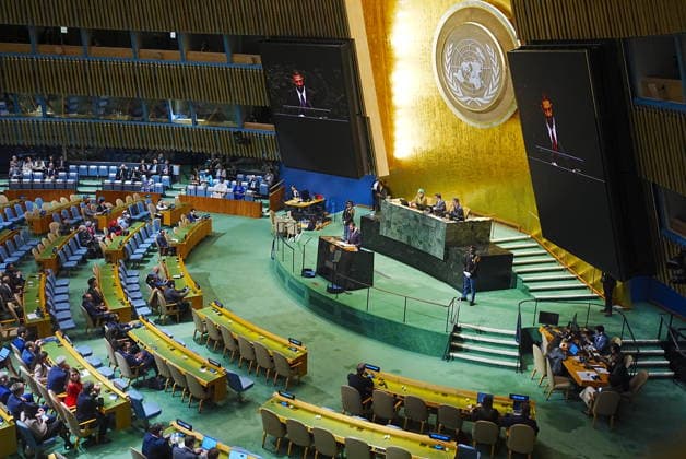 Syrian President Al Sharaa addresses the UN General Assembly NEW YORK, UNITED STATES - SEPTEMBER 23: President of Syria, Ahmed al-Sharaa, addresses the 81st session of the United Nations General Assembly (UNGA) during the high-level annual meetings on September 23, 2026, in New York City, U.S. Selcuk Acar Anadolu New York United States. Editorial use only. Please get in touch for any other usage.  Copyright: x2026xAnadoluxSelcukxAcarx