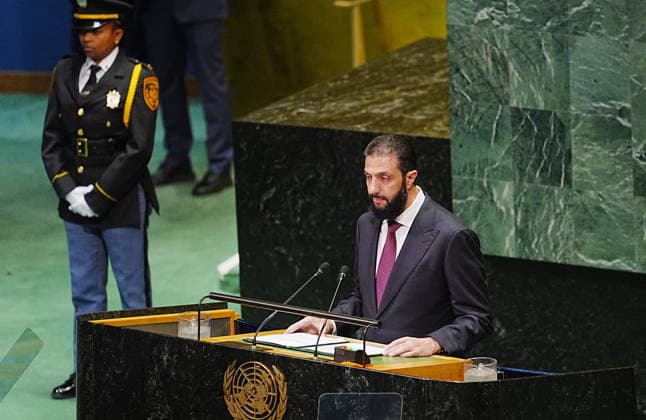 Syrian President Al Sharaa addresses the UN General Assembly NEW YORK, UNITED STATES - SEPTEMBER 23: President of Syria, Ahmed al-Sharaa, addresses the 81st session of the United Nations General Assembly (UNGA) during the high-level annual meetings on September 23, 2026, in New York City, U.S. Selcuk Acar Anadolu New York United States. Editorial use only. Please get in touch for any other usage.  Copyright: x2026xAnadoluxSelcukxAcarx