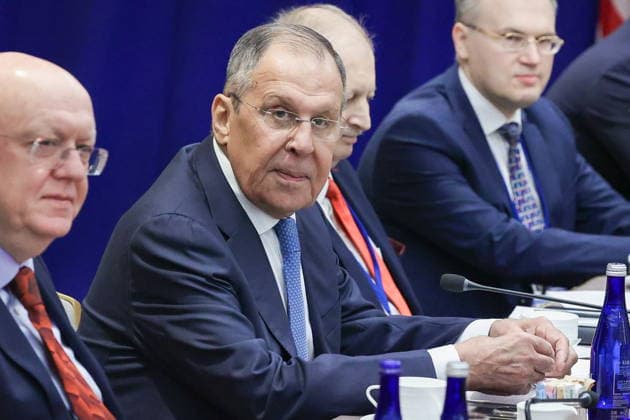 USA, NEW YORK New York City - SEPTEMBER 23, 2026: Vasily Nebenzya (L), Russia s Permanent Representative to the United Nations, and Sergei Lavrov, Russia s Minister of International Affairs (C), are seen during a meeting with US Secretary of State Marco Rubio during the 2026 High-level Week at the 81st session of the UN General Assembly New York City USA  - ZUMAt113 20260923_zaa_t113_259 Copyright: xRussianxMinistryxOfxInternationax