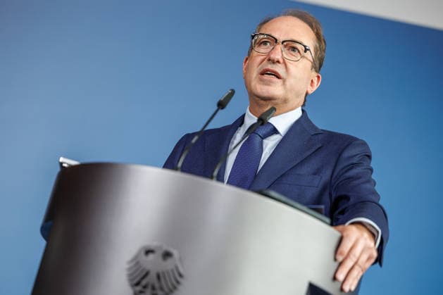 Statement by Federal Minister of the Interior Dobrindt at a press conference on the Action Plan Against Social Benefit Fraud, featuring Federal Minister of the Interior Alexander Dobrindt and State Secretary Leonie Gebers (SPD) on September 23, 2026, in Berlin. Alexander Dobrindt addresses those in attendance. Berlin, Berlin, Germany, Federal Ministry of the Interior