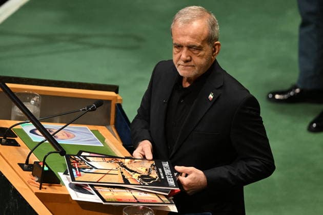 Masoud Pezeshkian Addresses the United Nations General Assembly President Masoud Pezeshkian of the Islamic Republic of Iran addresses day 2 of the opening of the 81st Session of the United Nations General Assembly at United Nations Headquarters in New York, New York, USA on Wednsday, 23 September, 2026. Photo by Kyle Mazza CNP ABACAPRESS.COM New York New York United States  Copyright: xCNP ABACAx