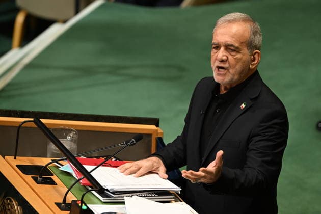 Masoud Pezeshkian Addresses the United Nations General Assembly President Masoud Pezeshkian of the Islamic Republic of Iran addresses day 2 of the opening of the 81st Session of the United Nations General Assembly at United Nations Headquarters in New York, New York, USA on Wednsday, 23 September, 2026. Credit: Kyle Mazza CNP New York New York United States of America EDITORIAL USE ONLY Copyright: xx KMZ_3397 KylexMazzax-xCNPx cnpphotos340956