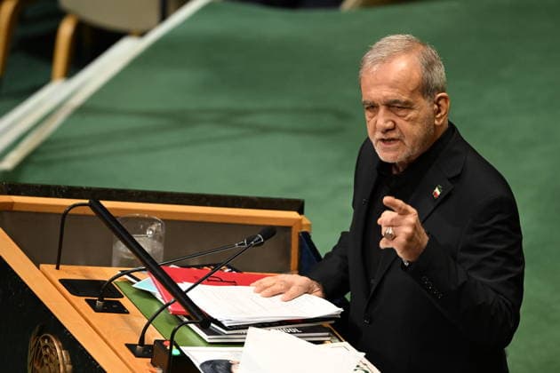 Masoud Pezeshkian Addresses the United Nations General Assembly President Masoud Pezeshkian of the Islamic Republic of Iran addresses day 2 of the opening of the 81st Session of the United Nations General Assembly at United Nations Headquarters in New York, New York, USA on Wednsday, 23 September, 2026. Credit: Kyle Mazza CNP New York New York United States of America EDITORIAL USE ONLY Copyright: xx KMZ_3355 KylexMazzax-xCNPx cnpphotos340957