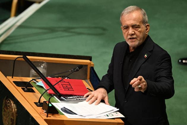 Masoud Pezeshkian Addresses the United Nations General Assembly President Masoud Pezeshkian of the Islamic Republic of Iran addresses day 2 of the opening of the 81st Session of the United Nations General Assembly at United Nations Headquarters in New York, New York, USA on Wednsday, 23 September, 2026. Photo by Kyle Mazza CNP ABACAPRESS.COM New York New York United States  Copyright: xCNP ABACAx
