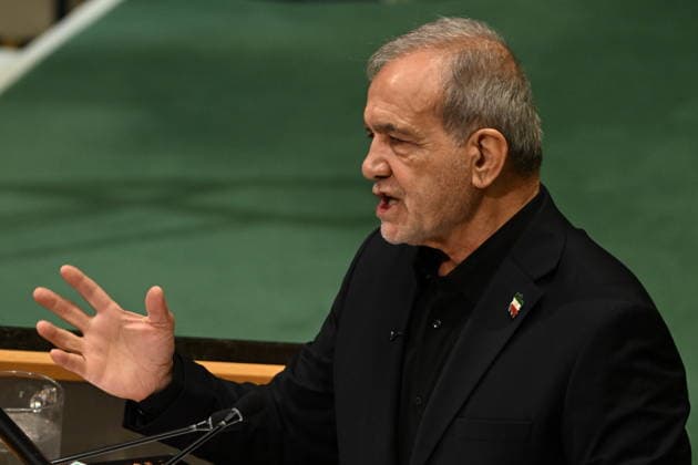 Masoud Pezeshkian Addresses the United Nations General Assembly President Masoud Pezeshkian of the Islamic Republic of Iran addresses day 2 of the opening of the 81st Session of the United Nations General Assembly at United Nations Headquarters in New York, New York, USA on Wednsday, 23 September, 2026. Credit: Kyle Mazza CNP New York New York United States of America EDITORIAL USE ONLY Copyright: xx KMZ_3403 KylexMazzax-xCNPx cnpphotos340984