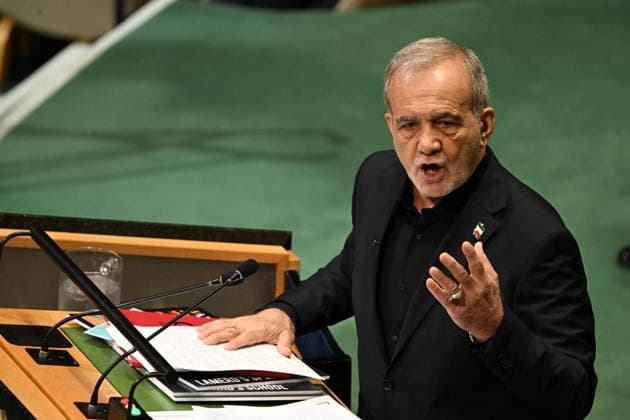 Masoud Pezeshkian Addresses the United Nations General Assembly President Masoud Pezeshkian of the Islamic Republic of Iran addresses day 2 of the opening of the 81st Session of the United Nations General Assembly at United Nations Headquarters in New York, New York, USA on Wednsday, 23 September, 2026. Photo by Kyle Mazza CNP ABACAPRESS.COM New York New York United States  Copyright: xCNP ABACAx