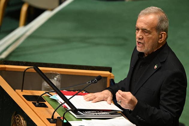 Masoud Pezeshkian Addresses the United Nations General Assembly President Masoud Pezeshkian of the Islamic Republic of Iran addresses day 2 of the opening of the 81st Session of the United Nations General Assembly at United Nations Headquarters in New York, New York, USA on Wednsday, 23 September, 2026. Photo by Kyle Mazza CNP ABACAPRESS.COM New York New York United States  Copyright: xCNP ABACAx