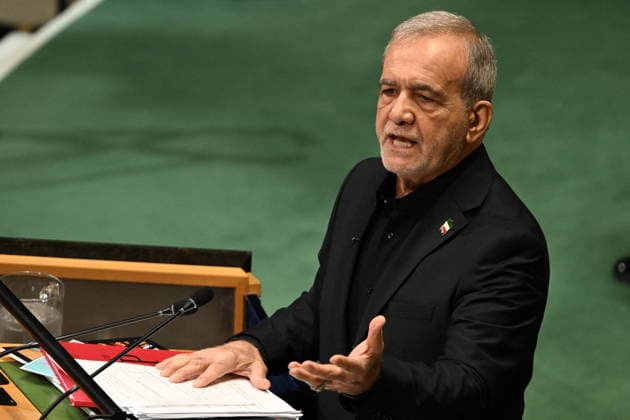 Masoud Pezeshkian Addresses the United Nations General Assembly President Masoud Pezeshkian of the Islamic Republic of Iran addresses day 2 of the opening of the 81st Session of the United Nations General Assembly at United Nations Headquarters in New York, New York, USA on Wednsday, 23 September, 2026. Photo by Kyle Mazza CNP ABACAPRESS.COM New York New York United States  Copyright: xCNP ABACAx