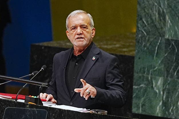 President of Iran, Pezeshkian, addresses the UN General Assembly NEW YORK, UNITED STATES - SEPTEMBER 23: President of Iran, Masoud Pezeshkian, addresses the 81st session of the United Nations General Assembly (UNGA) during the high-level annual meetings on September 23, 2026, in New York City, U.S. Selcuk Acar Anadolu New York United States. Editorial use only. Please get in touch for any other usage.  Copyright: x2026xAnadoluxSelcukxAcarx