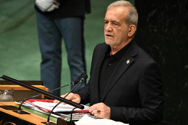 Masoud Pezeshkian Addresses the United Nations General Assembly President Masoud Pezeshkian of the Islamic Republic of Iran addresses day 2 of the opening of the 81st Session of the United Nations General Assembly at United Nations Headquarters in New York, New York, USA on Wednsday, 23 September, 2026. Credit: Kyle Mazza CNP New York New York United States of America EDITORIAL USE ONLY Copyright: xx KMZ_3634 KylexMazzax-xCNPx cnpphotos341009