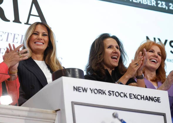 First Lady Melania Trump ring the opening bell with President of NYSE Group Lynn Martin when the NYSE headlines the inaugural IMPERIA Summit, a select convening focused on the global economic power of women. at the New York Stock Exchange on Wall Street on Wednesday, September 23, 2026 in New York City.  NYP202609232001 JOHNxANGELILLO