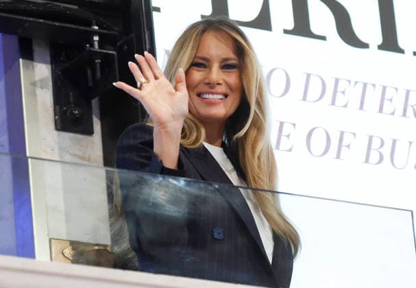 First Lady Melania Trump rings the opening bell at the New York Stock Exchange when the NYSE headlines the inaugural IMPERIA Summit, a select convening focused on the global economic power of women. at the New York Stock Exchange on Wall Street on Wednesday, September 23, 2026 in New York City.  NYP202609232003 JOHNxANGELILLO