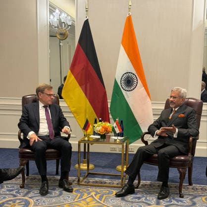 RECORD DATE NOT STATED EAM S. Jaishankar meets Germany FM Johann Wadephul on the sidelines of the 81st UNGA New York U.S. , Sep 23 (ANI): India s Foreign Minister S. Jaishankar meets Germany s Foreign Minister Johann Wadephul on the sidelines of the 81st United Nations General Assembly (UNGA81), in New York on Wednesday. (@DrSJaishankar X ANI Photo) New York United States Copyright: xANIx ANI_20260923019