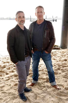 Denis Moschitto and Wotan Wilke Möhring at a photo shoot on the set of the ARD crime drama *Tatort: Schwere See* at Falkensteiner Ufer in Hamburg, September 23, 2026 Foto:xH.xHartmannx xFuturexImagex tatort_hh_6903