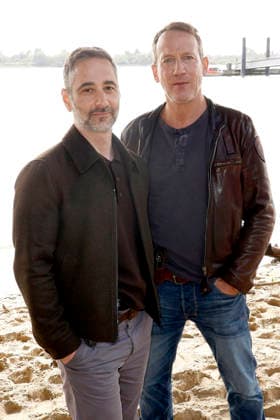 Denis Moschitto and Wotan Wilke Möhring at a photo shoot on the set of the ARD crime drama *Tatort: Schwere See* at Falkensteiner Ufer in Hamburg, September 23, 2026 Foto:xH.xHartmannx xFuturexImagex tatort_hh_6905