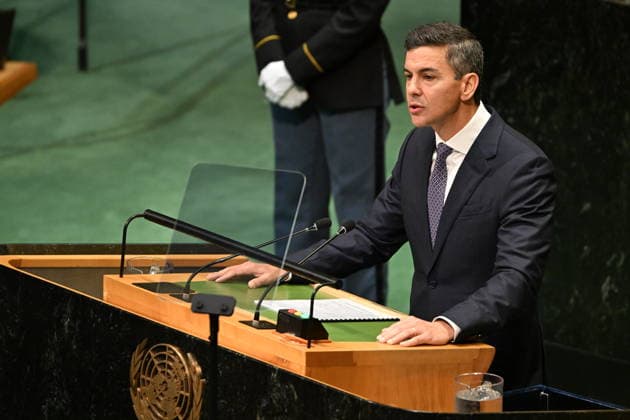 September 23, 2026, New York, New York, USA: President Santiago PENA Palacios of Paraguay addresses day 2 of the opening of the 81st Session of the United Nations General Assembly at United Nations Headquarters in New York, New York, USA on Wednesday, 23 September, 2026 New York USA  - ZUMAs152 20260923_faa_s152_181 Copyright: xKylexMazzax