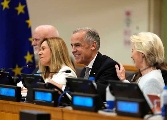 September 23, 2026, XUN: Prime Minister Mark Carney and European Commission President Ursula von der Leyen, right, attend a high-level pledging event for the OceanEye International Alliance in support of the Global Ocean Observing System (GOOS), on the sidelines of the the United Nations General Assembly (UNGA) at the UN headquarters on Wednesday, Sept. 23, 2026. XUN  - ZUMAc35_ 20260923_zaf_c35_013 Copyright: xJustinxTangx