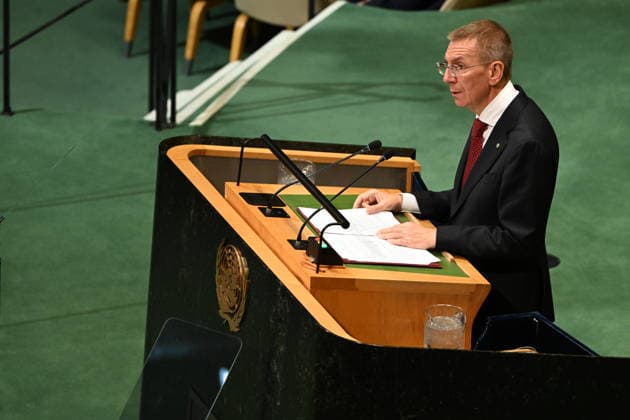 President Edgars RinkÄ viÄs of the Republic of Latvia addresses day 2 of the opening of the 81st Session of the United Nations General Assembly at United Nations Headquarters in New York, New York, USA on Wednsday, 23 September, 2026. Copyright: xKylexMazzax xPoolxviaxCNPx MediaPunchx