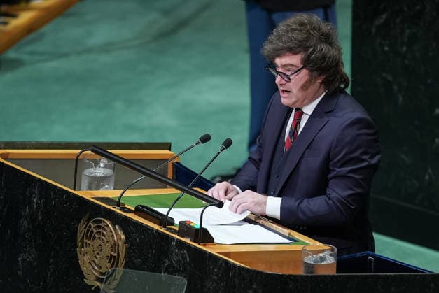 81st United Nations General Assembly NEW YORK, UNITED STATES - SEPTEMBER 23: President of Argentina, Javier Milei delivers a speech during the 81st United Nations General Assembly (UNGA) in New York, United States, on September 23, 2026. Mehmet Eser Anadolu New York United States. Editorial use only. Please get in touch for any other usage.  Copyright: x2026xAnadoluxMehmetxEserx