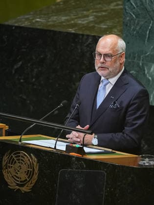 81st United Nations General Assembly NEW YORK, UNITED STATES - SEPTEMBER 23: President of Iran Masoud Pezeshkian delivers a speech during the 81st United Nations General Assembly (UNGA) in New York, United States, on September 23, 2026. Mehmet Eser Anadolu New York United States. Editorial use only. Please get in touch for any other usage.  Copyright: x2026xAnadoluxMehmetxEserx
