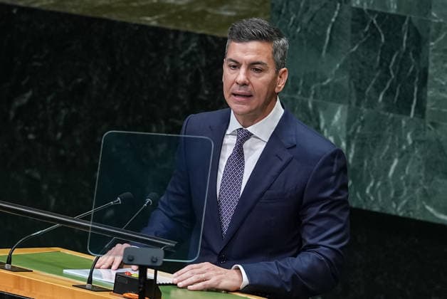 81st United Nations General Assembly NEW YORK, UNITED STATES - SEPTEMBER 23: President of Paraguay, Santiago Pena Palacios delivers a speech during the 81st United Nations General Assembly (UNGA) in New York, United States, on September 23, 2026. Mehmet Eser Anadolu New York United States. Editorial use only. Please get in touch for any other usage.  Copyright: x2026xAnadoluxMehmetxEserx