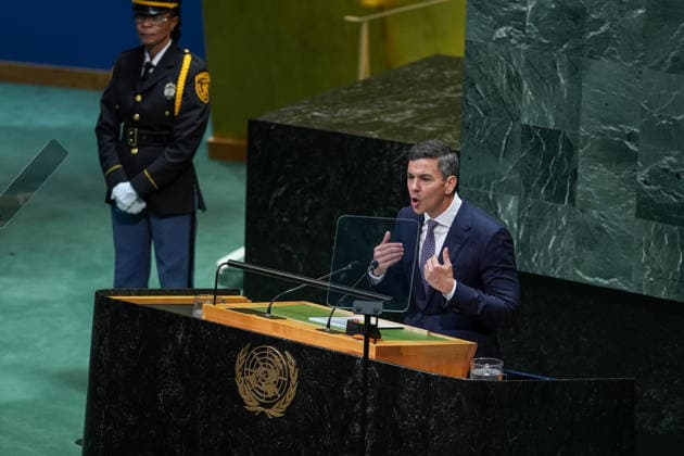81st United Nations General Assembly NEW YORK, UNITED STATES - SEPTEMBER 23: President of Paraguay, Santiago Pena Palacios delivers a speech during the 81st United Nations General Assembly (UNGA) in New York, United States, on September 23, 2026. Mehmet Eser Anadolu New York United States. Editorial use only. Please get in touch for any other usage.  Copyright: x2026xAnadoluxMehmetxEserx