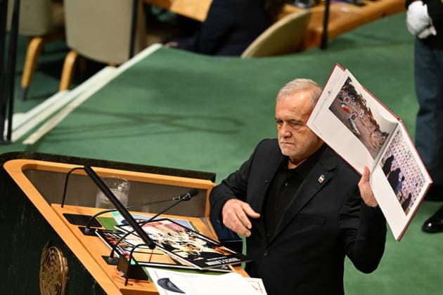 President Masoud Pezeshkian of the Islamic Republic of Iran addresses day 2 of the opening of the 81st Session of the United Nations General Assembly at United Nations Headquarters in New York, New York, USA on Wednsday, 23 September, 2026. Copyright: xKylexMazzax xPoolxviaxCNPx MediaPunchx