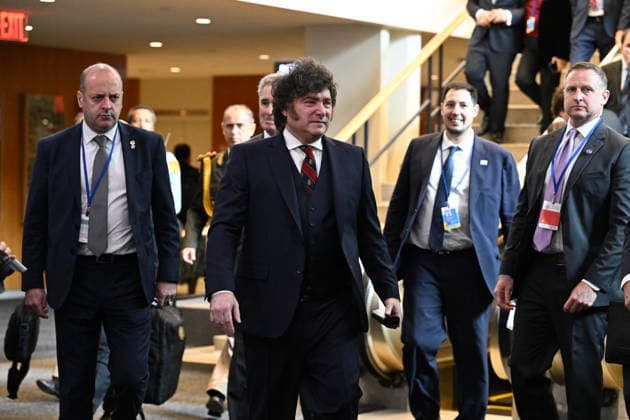 Day 2 of the Opening of the United Nations General Assembly President Javier Gerardo MILEI of the Argentine Republic arrives to meet with reporters after speaking during day 2 of the opening of the 81st Session of the United Nations General Assembly at United Nations Headquarters in New York, New York, USA on Wednesday, 23 September, 2026. Credit: Kyle Mazza Pool via CNP New York New York United States of America EDITORIAL USE ONLY Copyright: xx KMZ_2285 KylexMazzax-xPoolxviaxCNPx cnpphotos341058