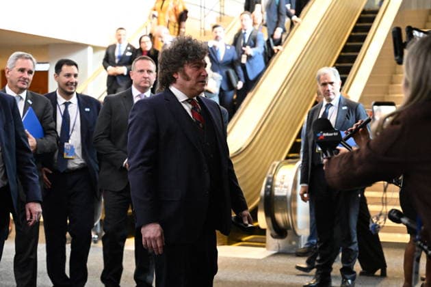 Day 2 of the Opening of the United Nations General Assembly President Javier Gerardo MILEI of the Argentine Republic arrives to meet with reporters after speaking during day 2 of the opening of the 81st Session of the United Nations General Assembly at United Nations Headquarters in New York, New York, USA on Wednesday, 23 September, 2026. Photo by Kyle Mazza Pool via CNP ABACAPRESS.COM New York New York United States  Copyright: xCNP ABACAx