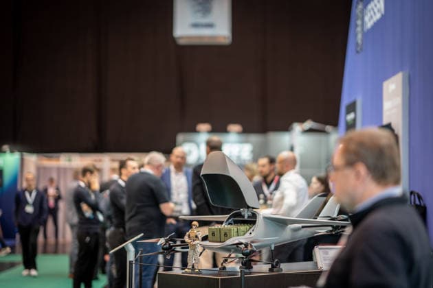 A look inside the exhibition halls and at the exhibition grounds of the Euro Defense Expo 2026 defense trade show in Essen, Germany; Essen, North Rhine-Westphalia, Germany; exhibition grounds