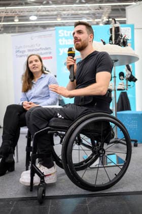 Moritz Brückner, Paralympian and community ambassador for Cyberdyne Care Robotics, at the REHACARE Trade Fair for Rehabilitation and Care, September 23–26, 2026, in Düsseldorf, Germany